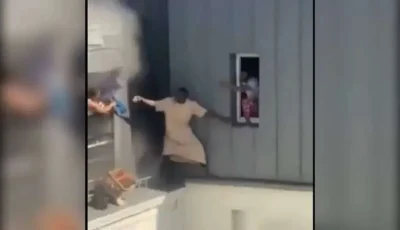 رجل فرنسي يتحدى ارتفاع 6 طوابق لينقذ جيرانه من كارثة (فيديو)