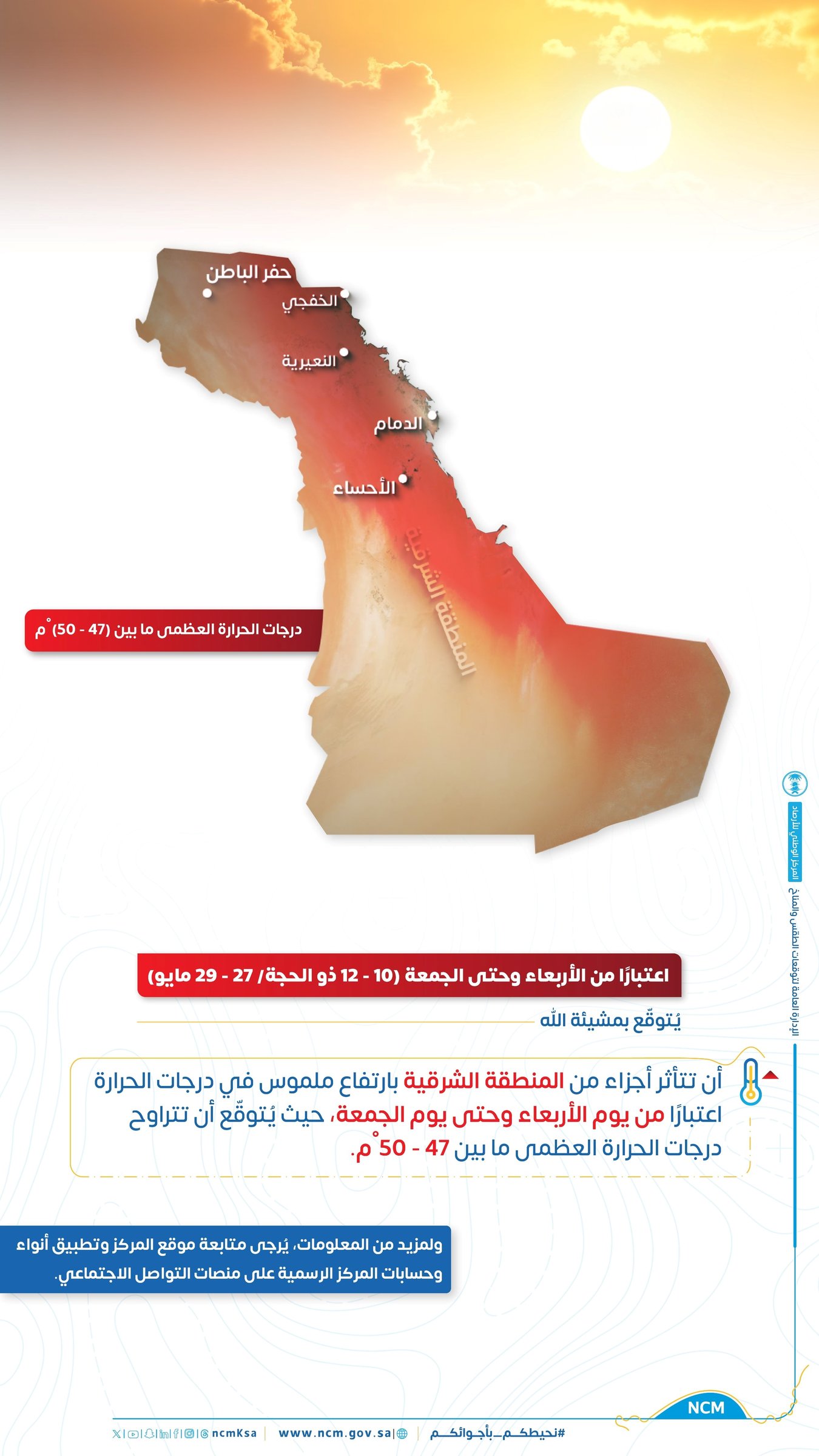 ارتفاع درجات الحرارة في المنطقة الشرقية ليصل إلى 50 مئوية