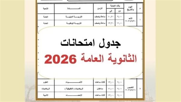 موعد نهاية امتحانات الثانوية العامة 2026